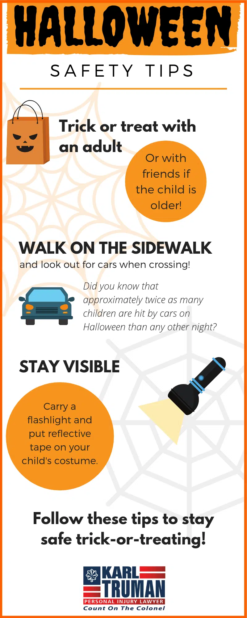Halloween safety tips for trick or treating, from personal injury lawyer Karl Truman