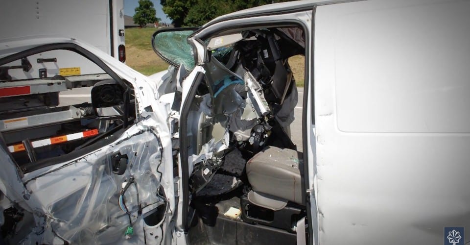 The interior of a van involved in a catastrophic accident